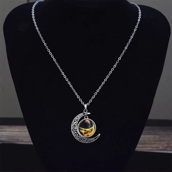 New celestial Yellow sun spark nebula milky way Moon galaxy universe necklace - Picture 2 of 5